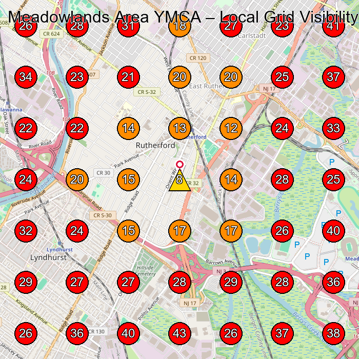 Meadowlands Area YMCA GeoGrid visibility map for Day Care Center in Carlstadt